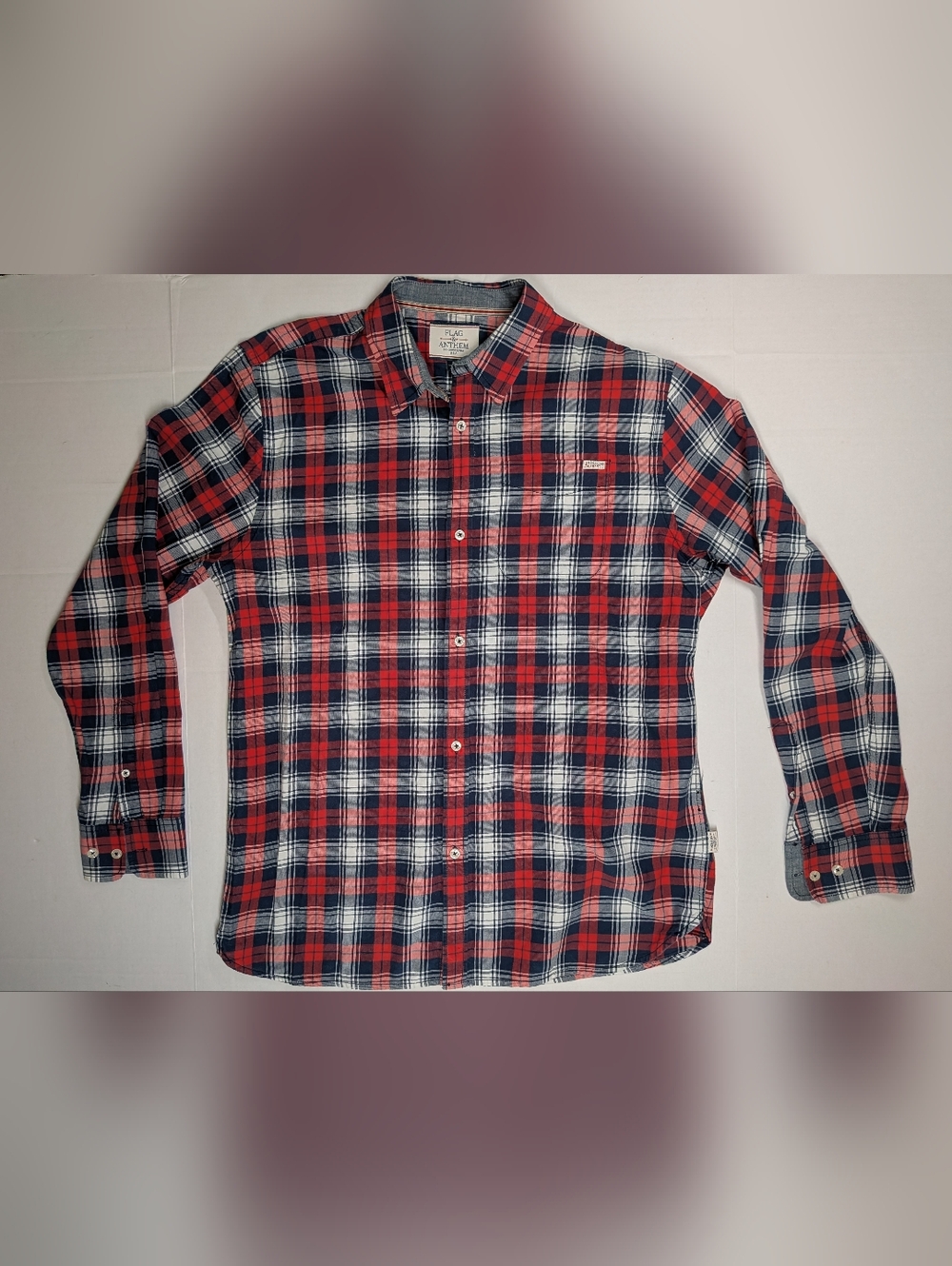 FLAG & ANTHEM RED & BLUE PLAID BUTTON FRONT SHIRT